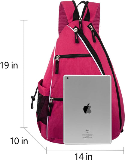 Reversible Sling Bag for Pickleball & Racketball - Travel Sport Sling Backpack for Women - Pink